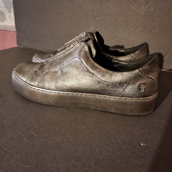 Frye Shoes - Frye Womens Lena Rebel Zip Low Leather Metallic Pewter Sneakers Size 7.5M